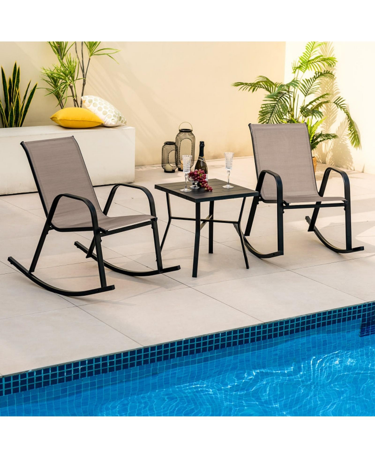 Gouun Set of 2 Heavy-Duty Metal Patio Rocking Chairs with Breathable Fabric