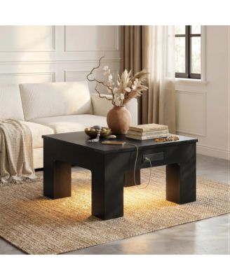 Wooden Coffee Table with RGB LED Light, Coffee Table with Small Space
