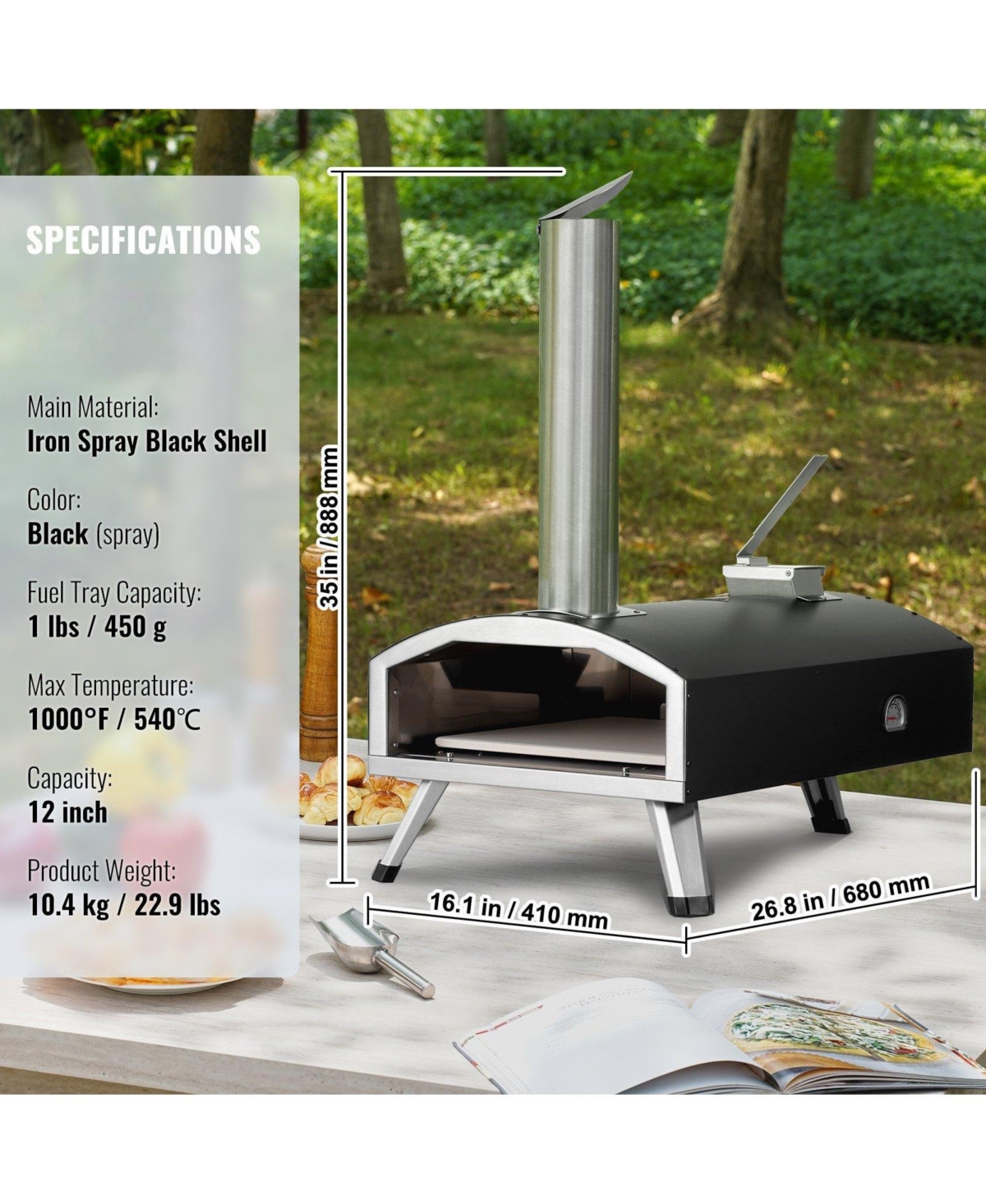 Cozito Portable Outdoor Pizza Oven,Tri-Fuel Pizza Grill with Stone, Cover and Shovel