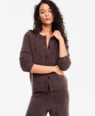 Women's 100% Cashmere Brushed Cable-Knit Cardigan