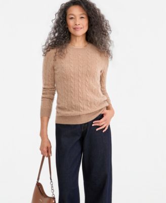 Women's Cable-Knit Crewneck 100% Cashmere Sweater