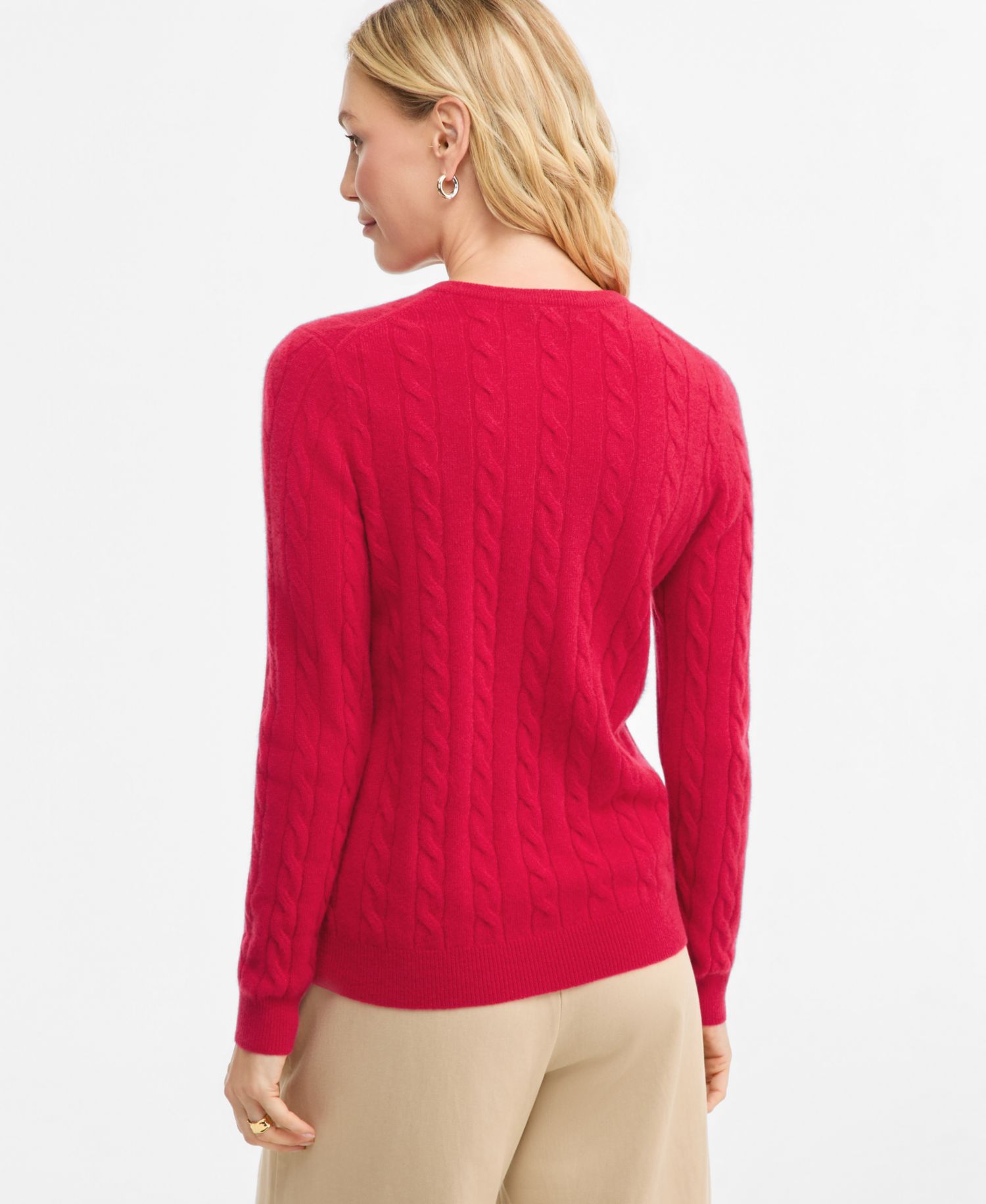 Petite Cable-Knit Crewneck 100% Cashmere Sweater