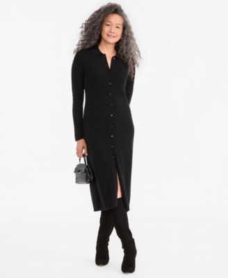 Women's 100% Cashmere Collared Button-Front Duster Sweater