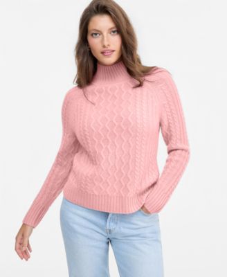 Women's 100% Cashmere Fisherman Mock Neck Cable Knit Sweater