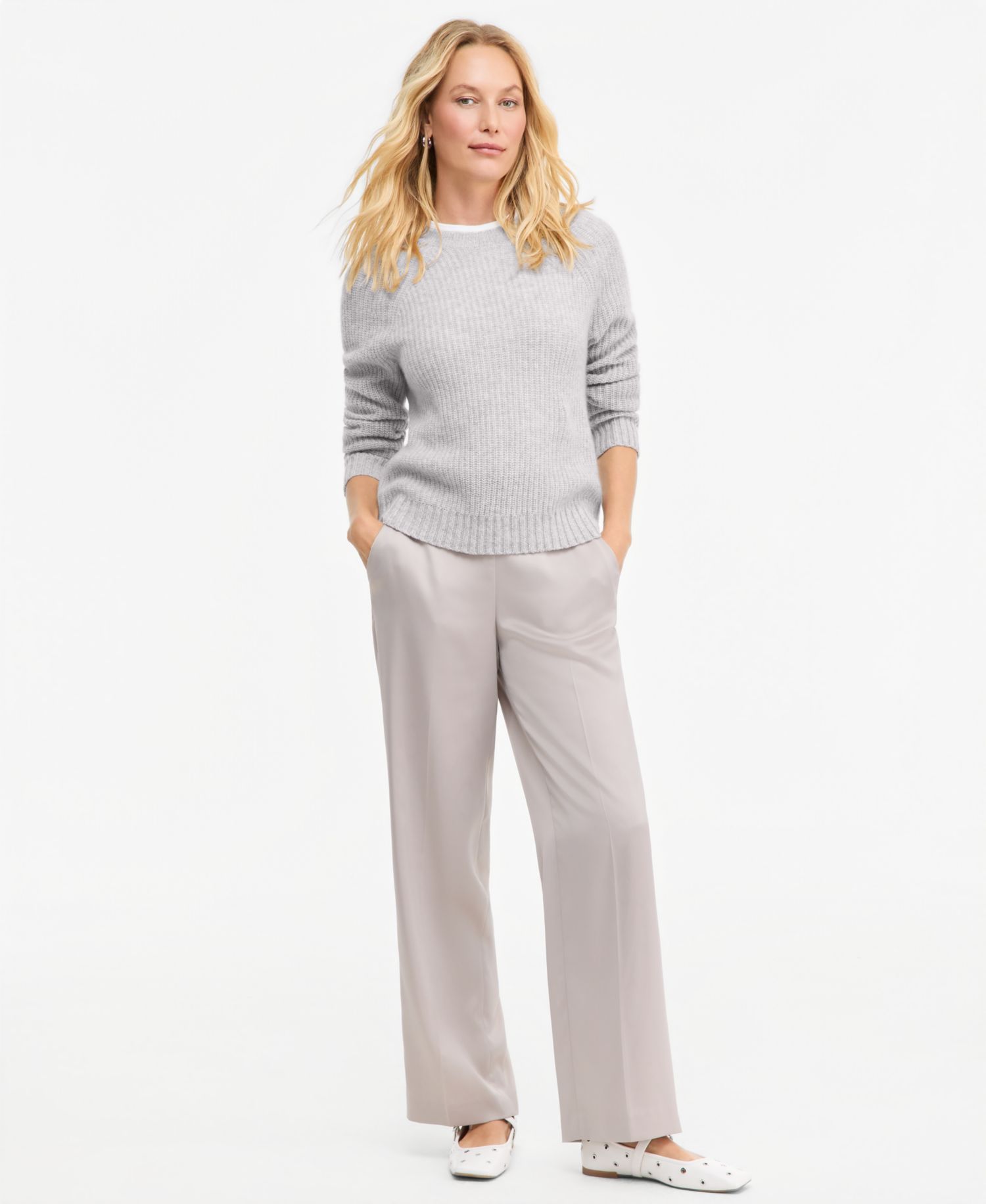 Plus Size 100% Cashmere Shaker Stitch Crewneck Sweater