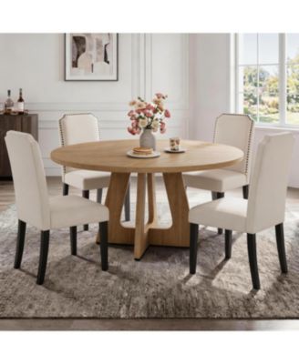 5-Piece Round Dining Table Set with 4 Chairs, 47.2" Space-Saving Kitchen Table for 4-6, Natural Table and chair