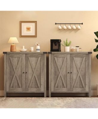 Set of 2 Farmhouse Accent Console Cabinet – 2-Door Sideboard with Adjustable Shelves for Living Room, Dining Room or Hallway