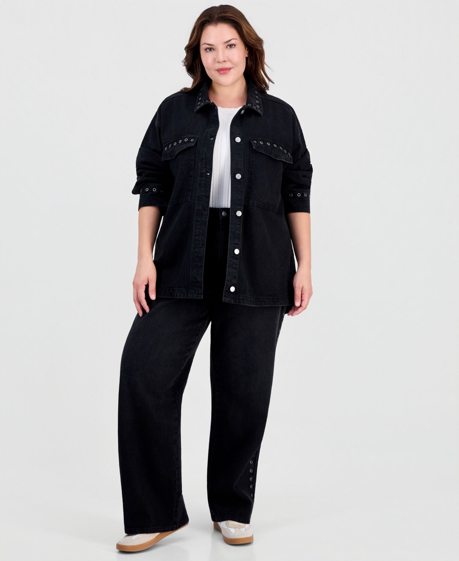 Trendy Plus Size Grommet Denim Shirt