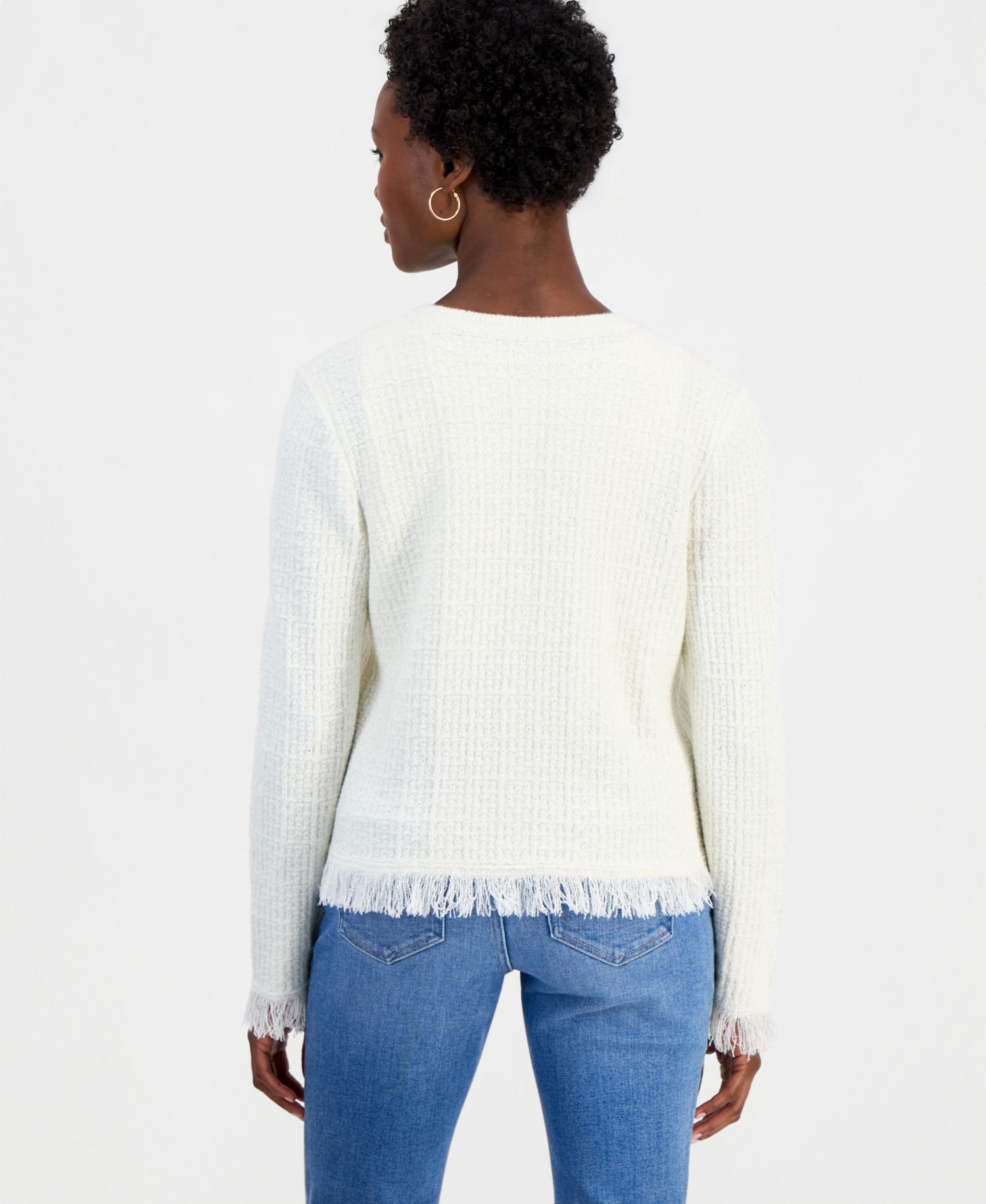 Petite Frayed Button Down Textured Cardigan