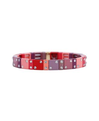 Mauve Domino Stretch Bracelet 14K Gold-Plated Over Brass 8 millimeters