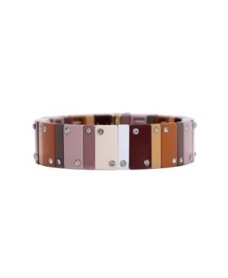 Mocha Domino Stretch Bracelet 14K Gold-Plated Over Brass 16 millimeters