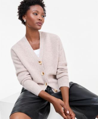 Petite Shaker Stitch V-Neck Cashmere Cardigan