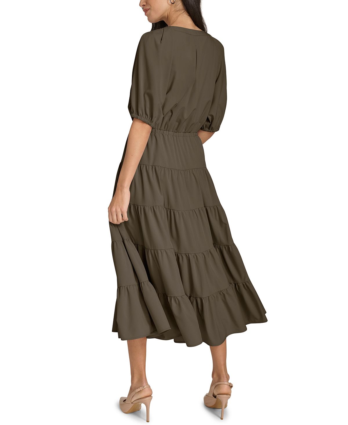 Calvin Klein V-Neck Elastic Waistband Midi Dress view 5 — MAYCSS fashion products