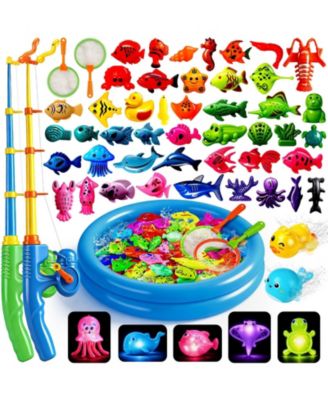 52 Fishes Fishing Game Set Kids Outdoor Pool Party Rod Net Floating Fish Toddler Gift