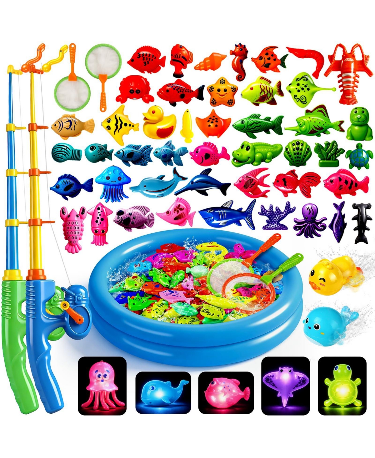 Gnuadz 52 Fishes Fishing Game Set Kids Outdoor Pool Party Rod Net Floating Fish Toddler Gift