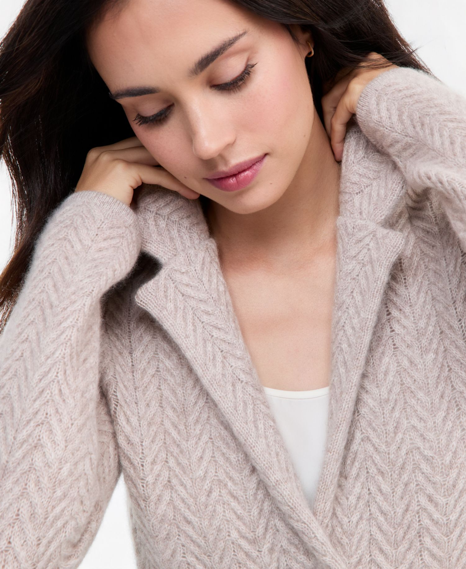 Petite Herringbone-Stitch Button-Front Cashmere Jacket