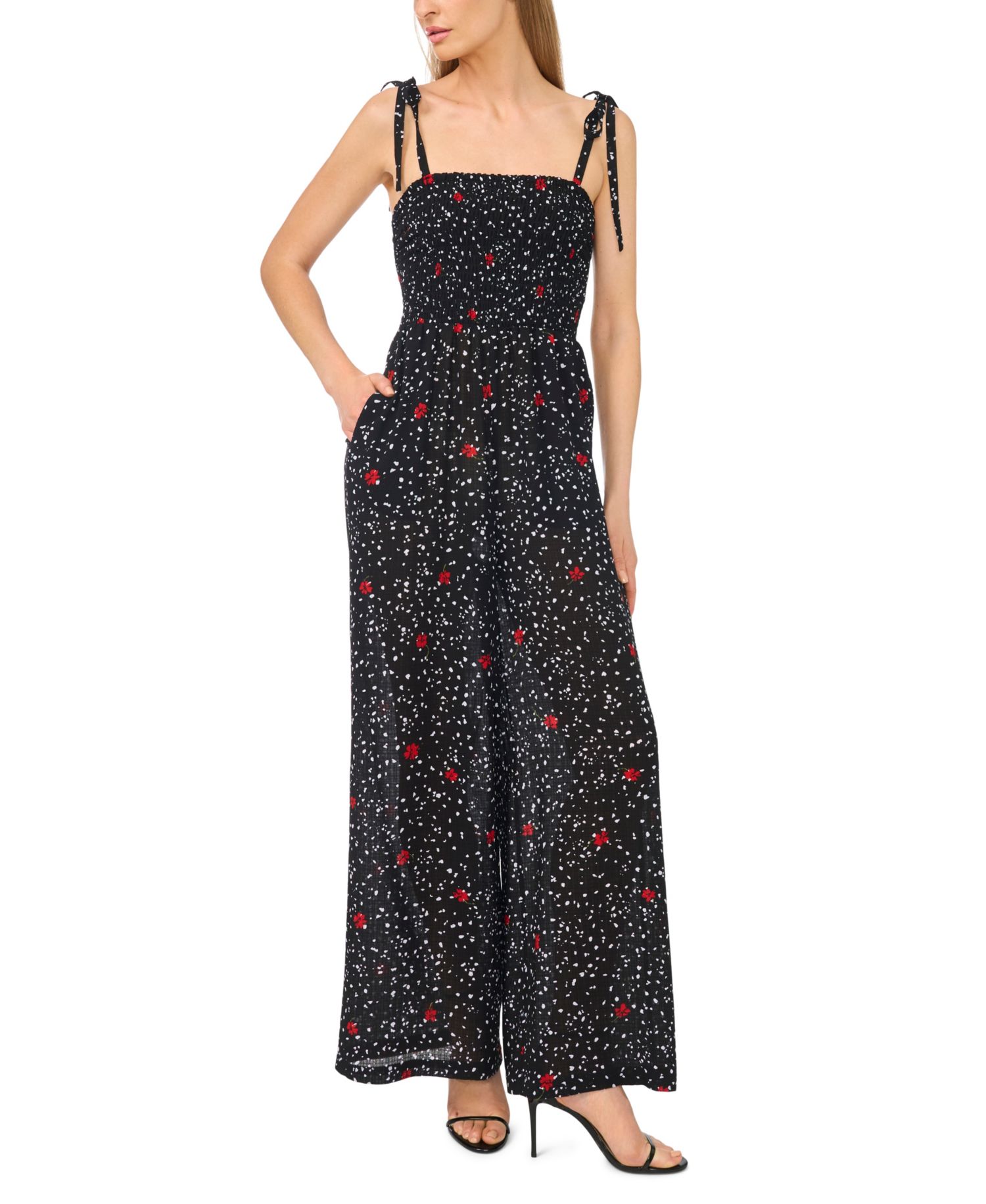 Women's Square Neck Smocked Bodice Jumpsuit