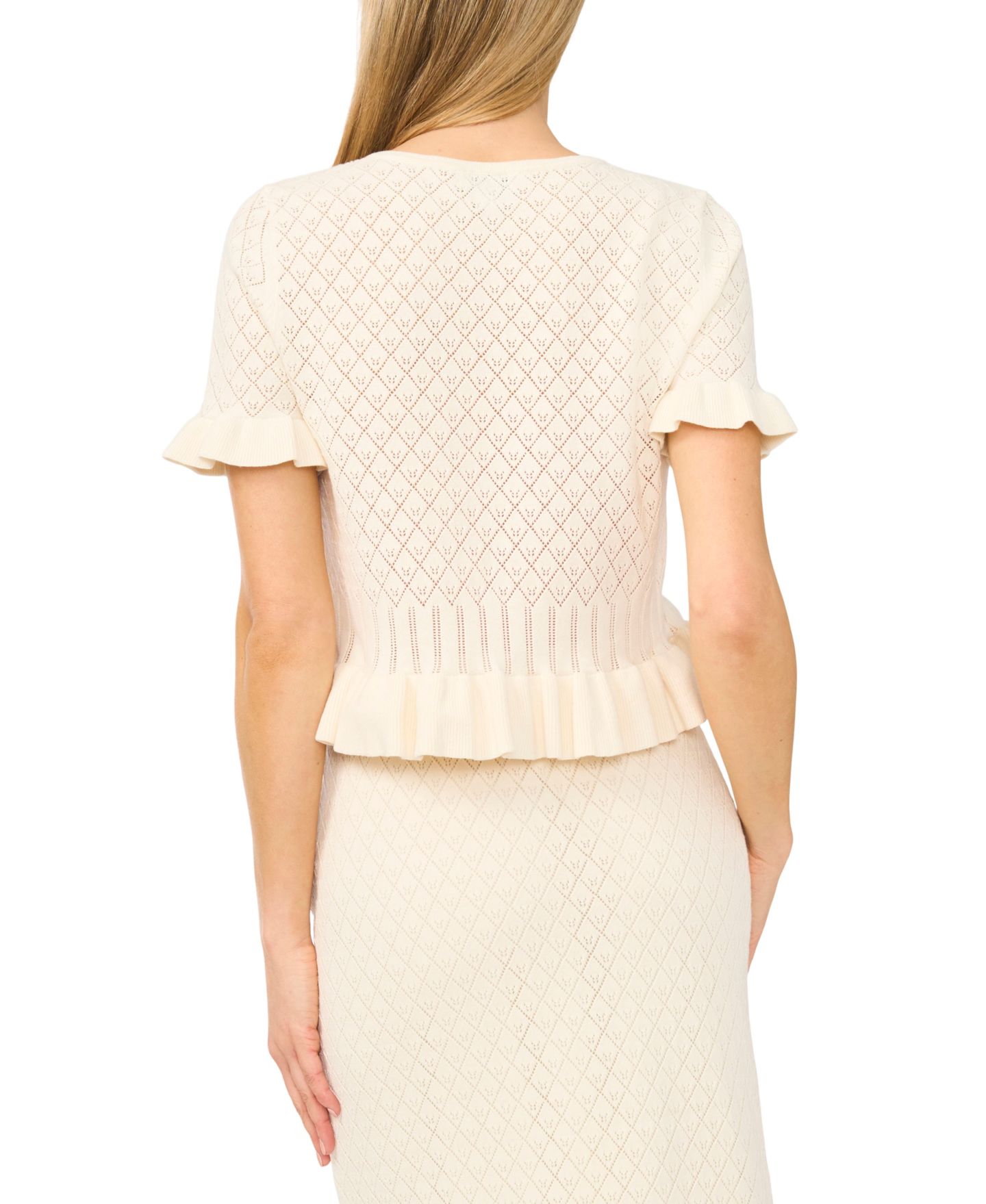 Женский свитер CeCe Short-Sleeve Pointelle, цвет: Чистый белый — фото 3