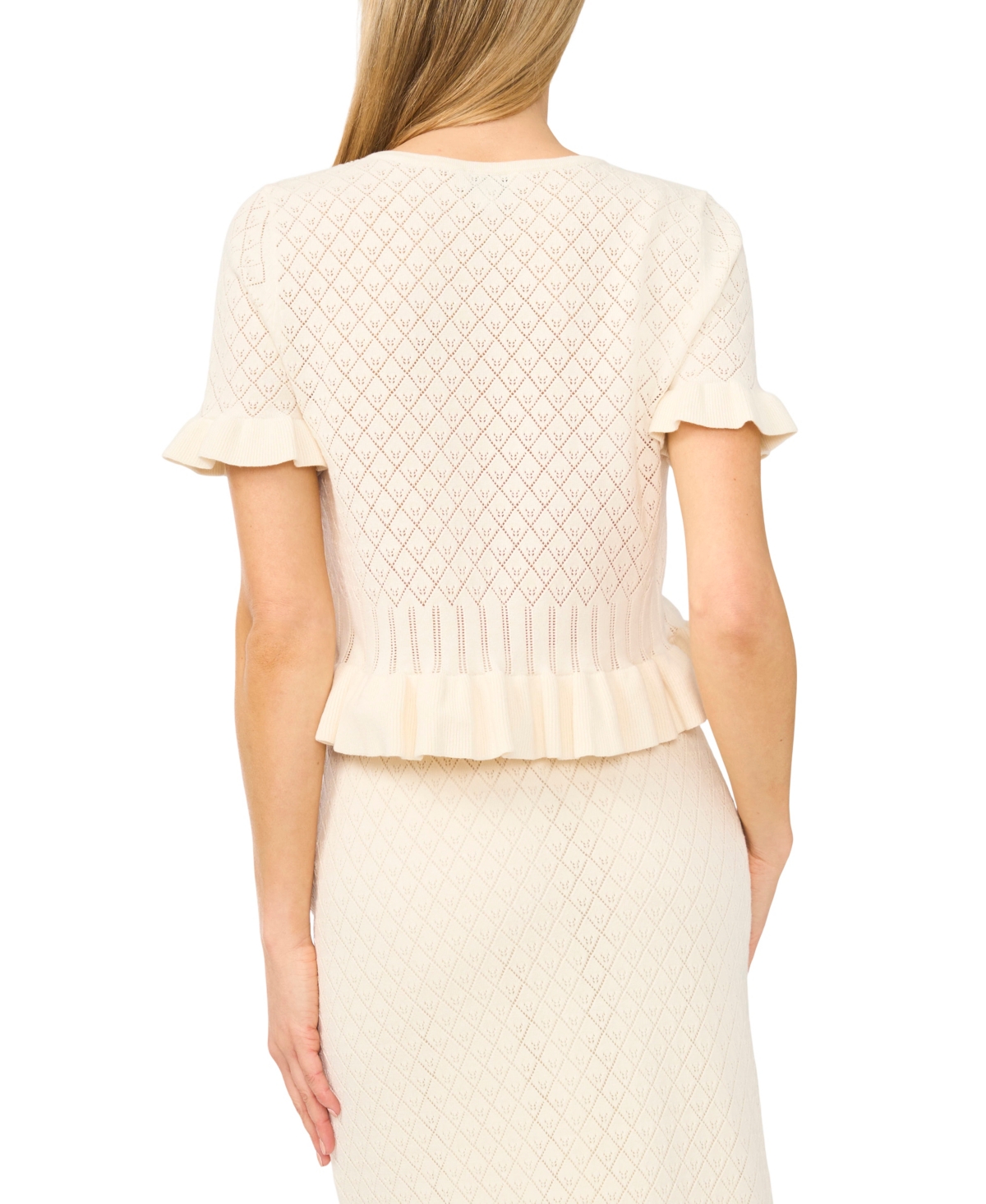 CeCe Women's Short-Sleeve Pointelle Sweater