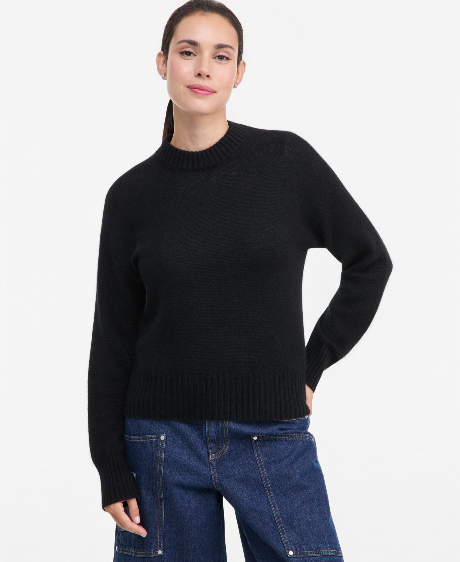 Petite 100% Cashmere Relaxed Crewneck Sweater
