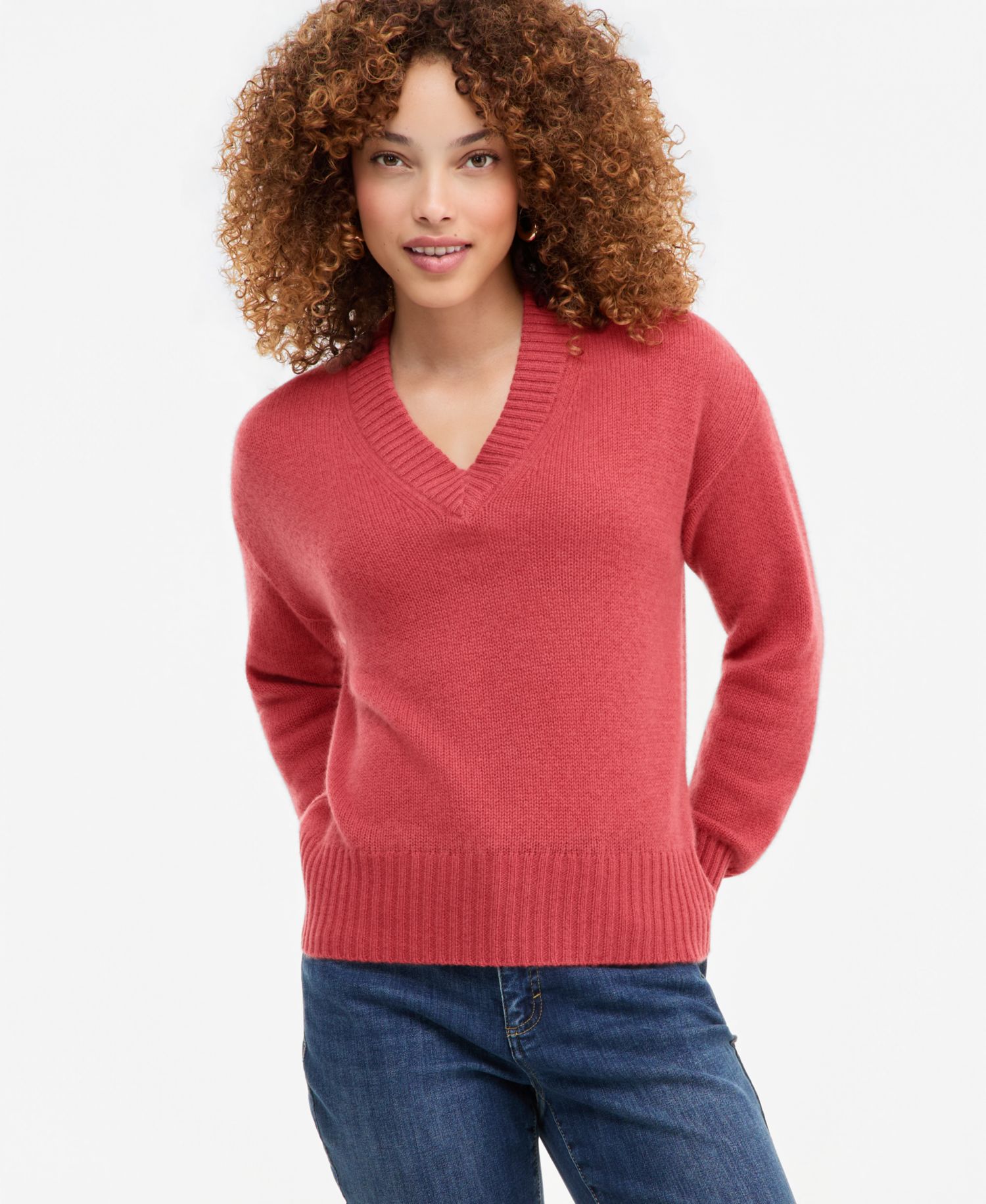 Petite 100% Cashmere V-Neck Relaxed Sweater