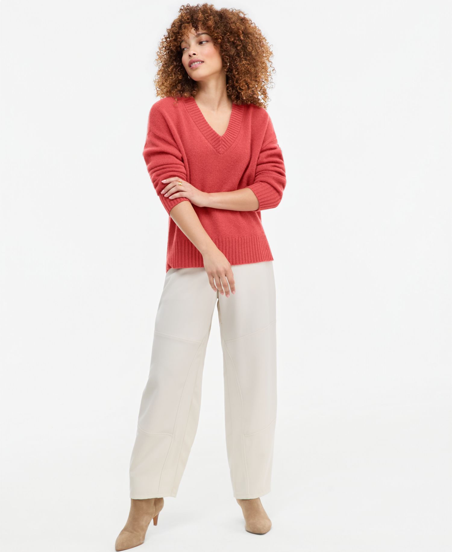 Petite 100% Cashmere V-Neck Relaxed Sweater