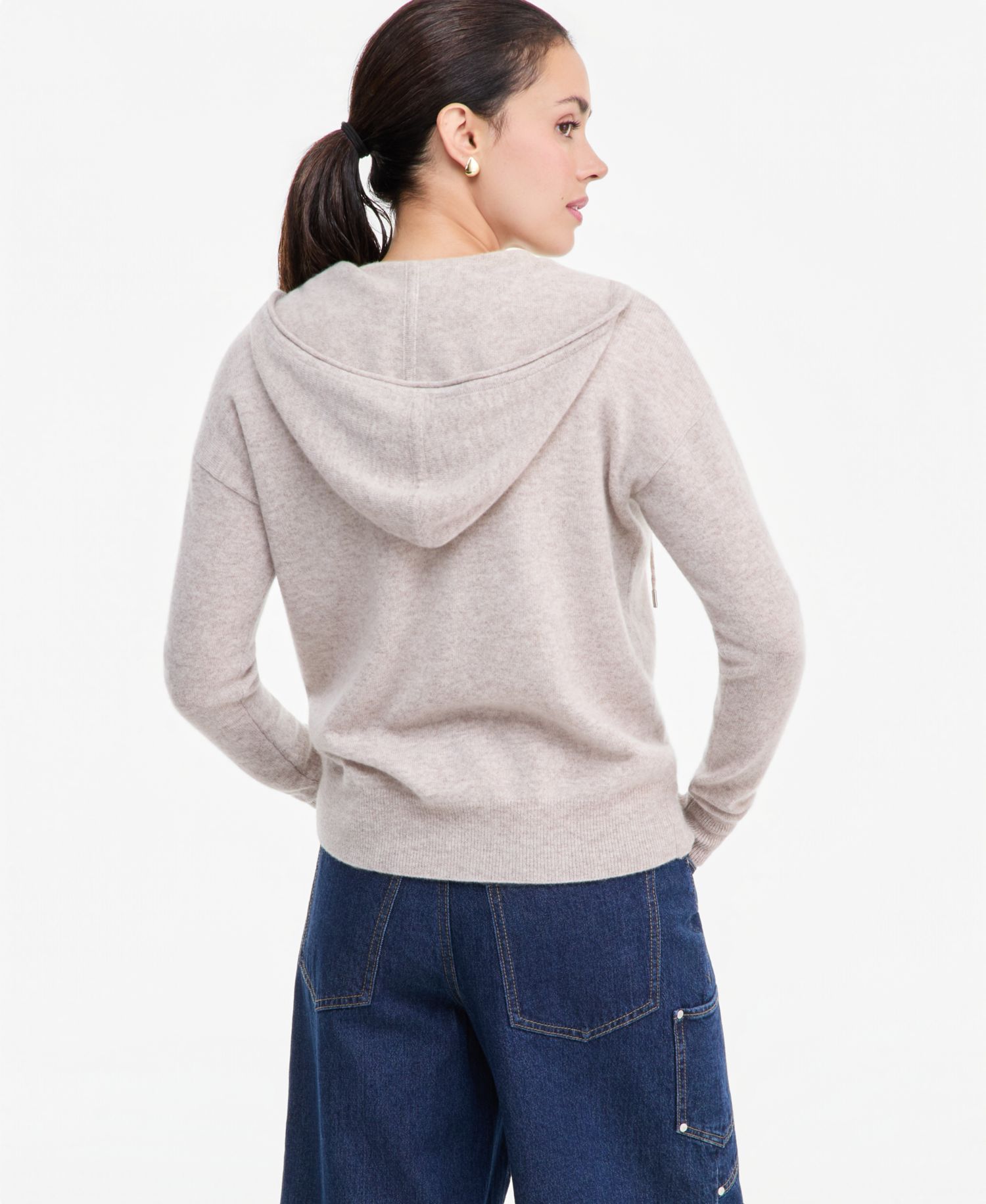 Petite Cashmere Long-Sleeve Zip-Front Hoodie
