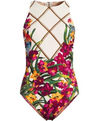 Women's Tugless High Neck Portrait Back One Piece Swimsuit
