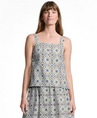 Women's Poplin Square Neck Sleeveless Shell