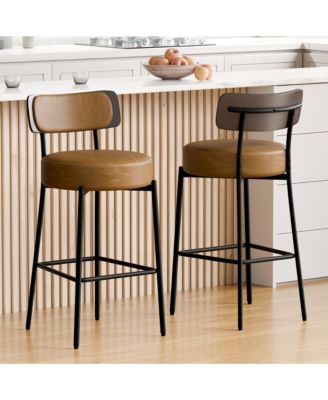 24 inches Bar Stools Set of 2, Counter Height Bar Stools with Leather Pad Wood Back