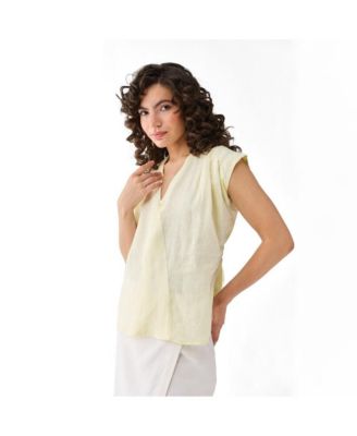 Women's V-neck Linen Overlap Top