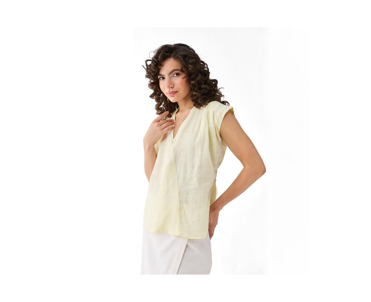 Women's V-neck Linen Overlap Top