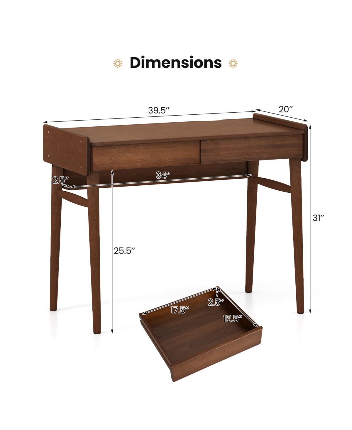 Slickblue Writing Desk with Wicker Drawers and Open Shelf Storage