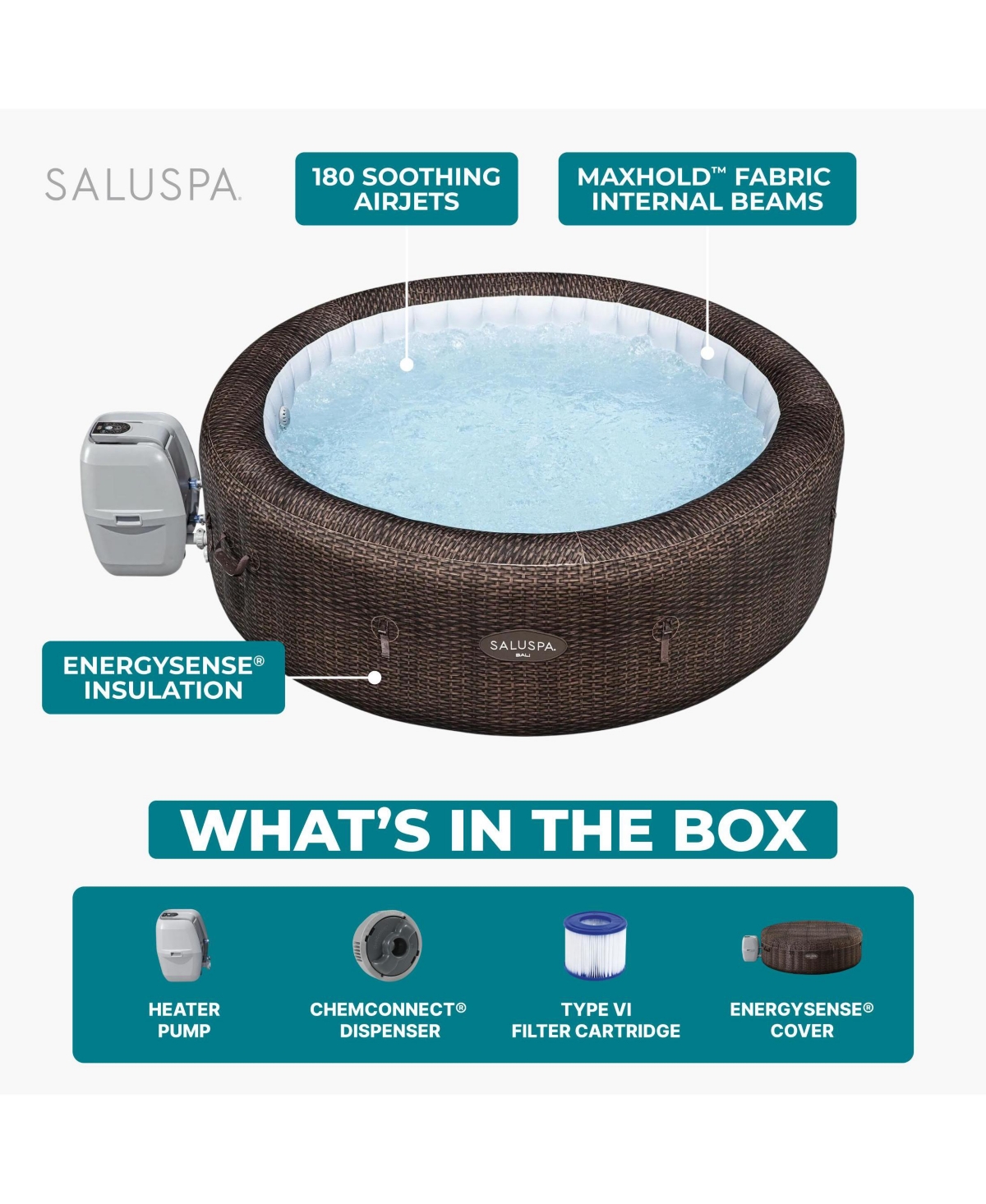Bestway SaluSpa St Moritz AirJet Inflatable Hot Tub w/ 180 Soothing Jets, Brown