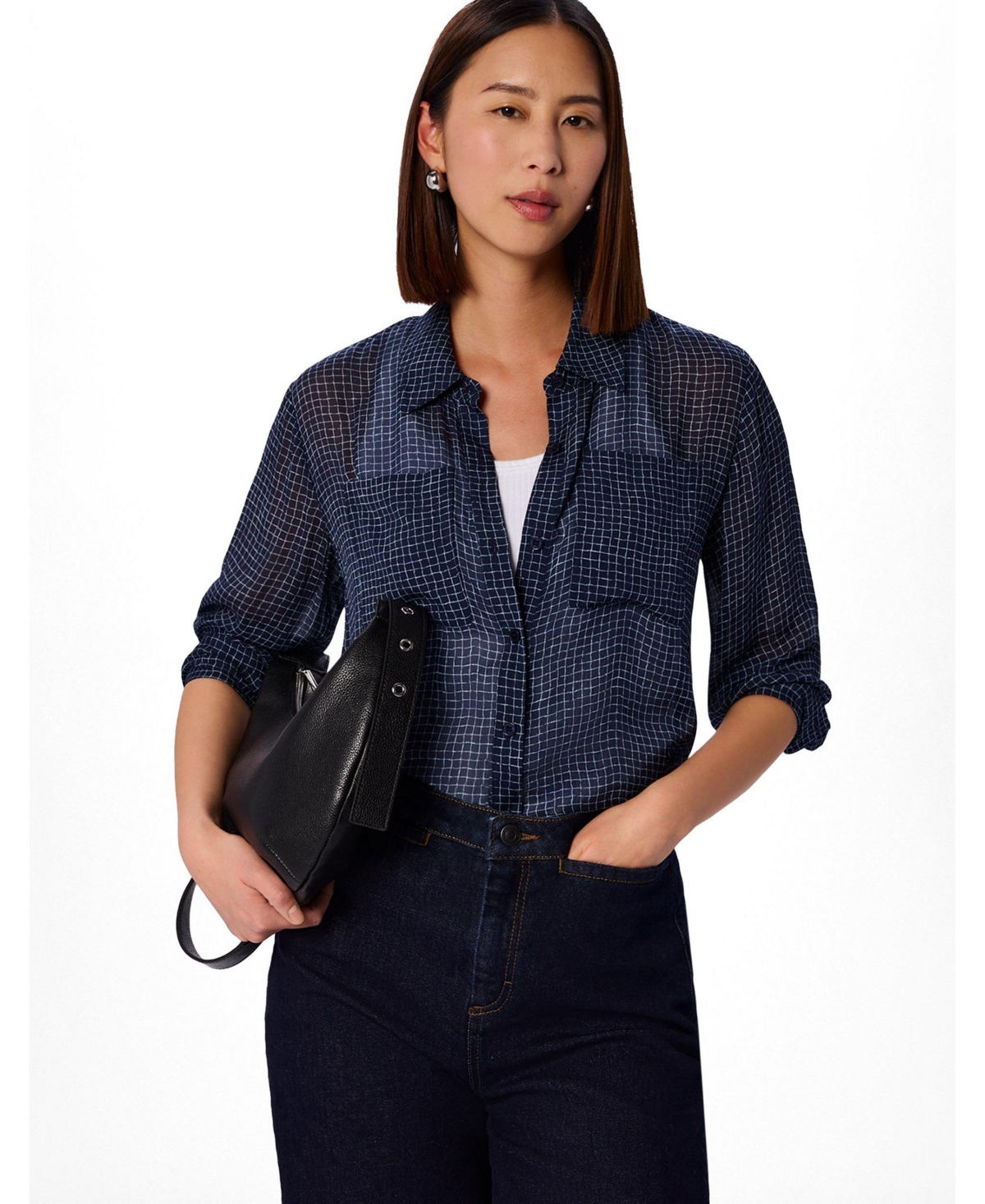 Whistles Women's Grid Print Sheer Shirt
