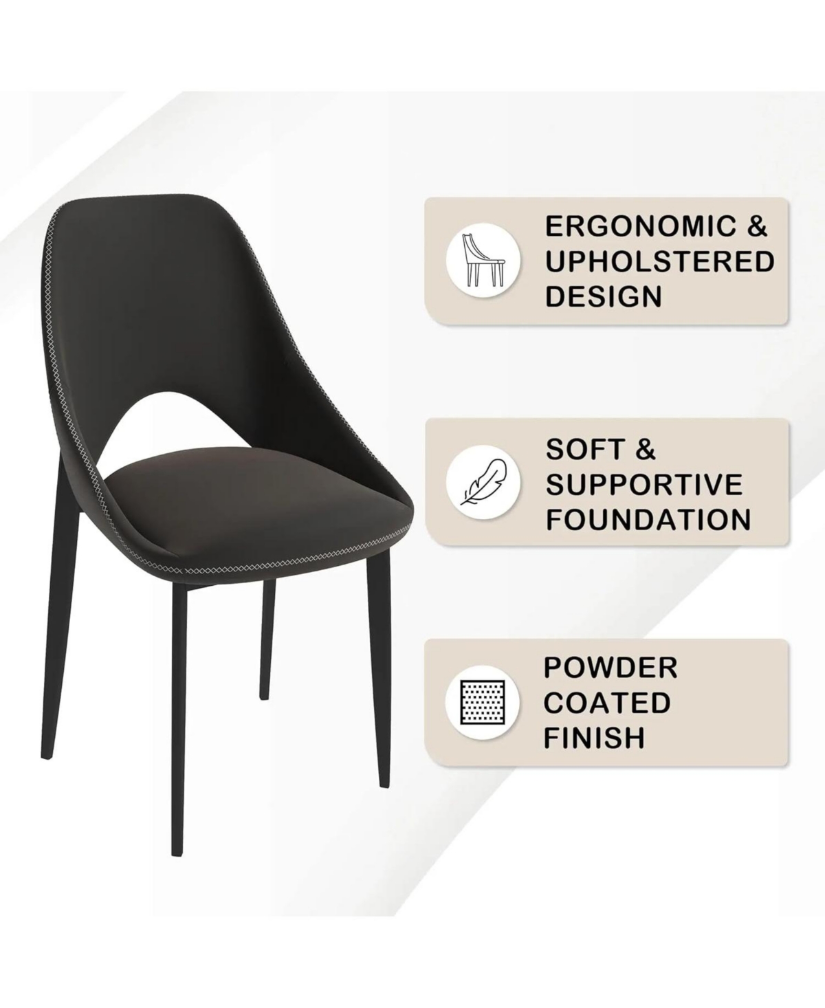 LeisureMod Amalfi Upholstered Fabric Dining Chair Modern Side with Iron Legs, Mid-Century Accent for Room or Kitchen