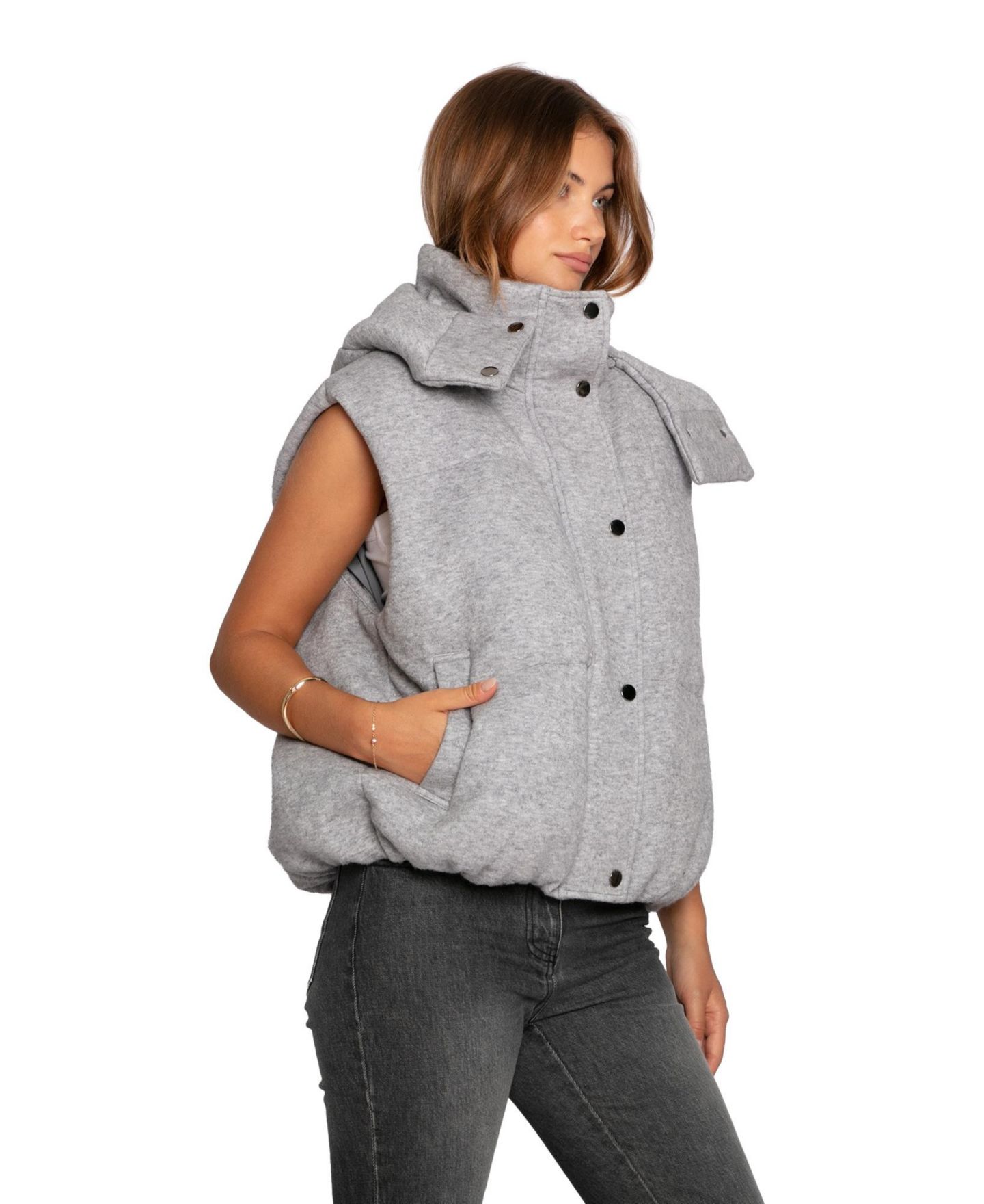 Женский жилет Belle & Bloom Golden Hour Hooded Puffer Vest, цвет: Серый меланжевый — фото 4