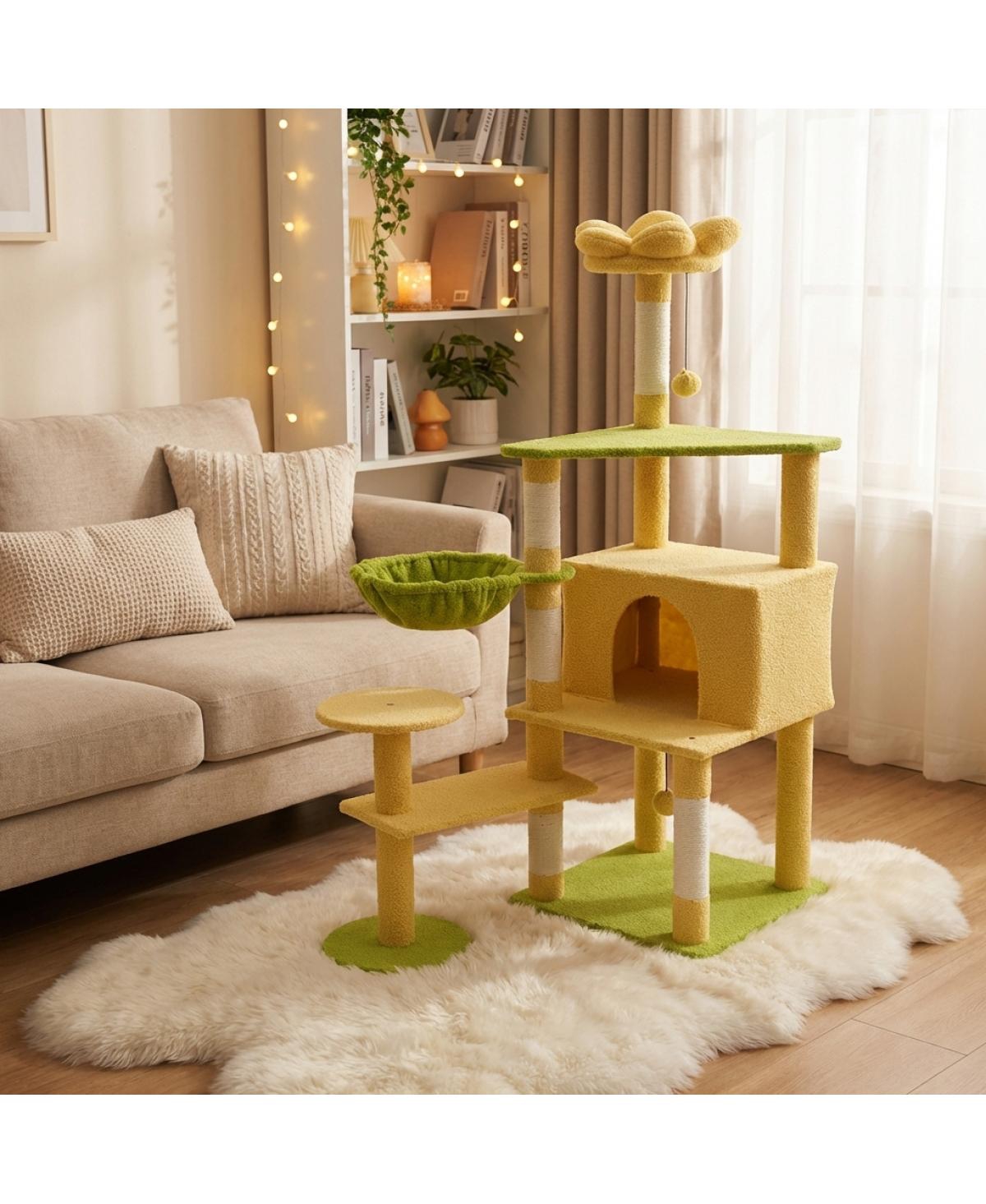 Streamdale Furniture flower cat tree with large condo removable flower cushion and hammock