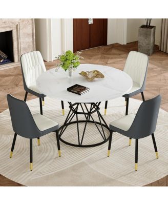 Circular MDF Dining Table with 4 Spliced PU Chairs