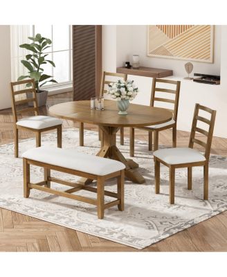 Farmhouse 6piece Extendable Dining Set with Bench and 4 Chairs