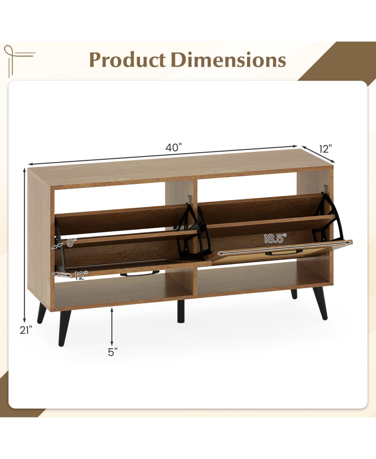 Slickblue Modern Shoe Cabinet with 2 Flip Drawers and Adjustable Shelves