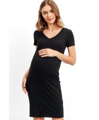 Women's Ribbed Bodycon Short Sleeve V-Neck Dress