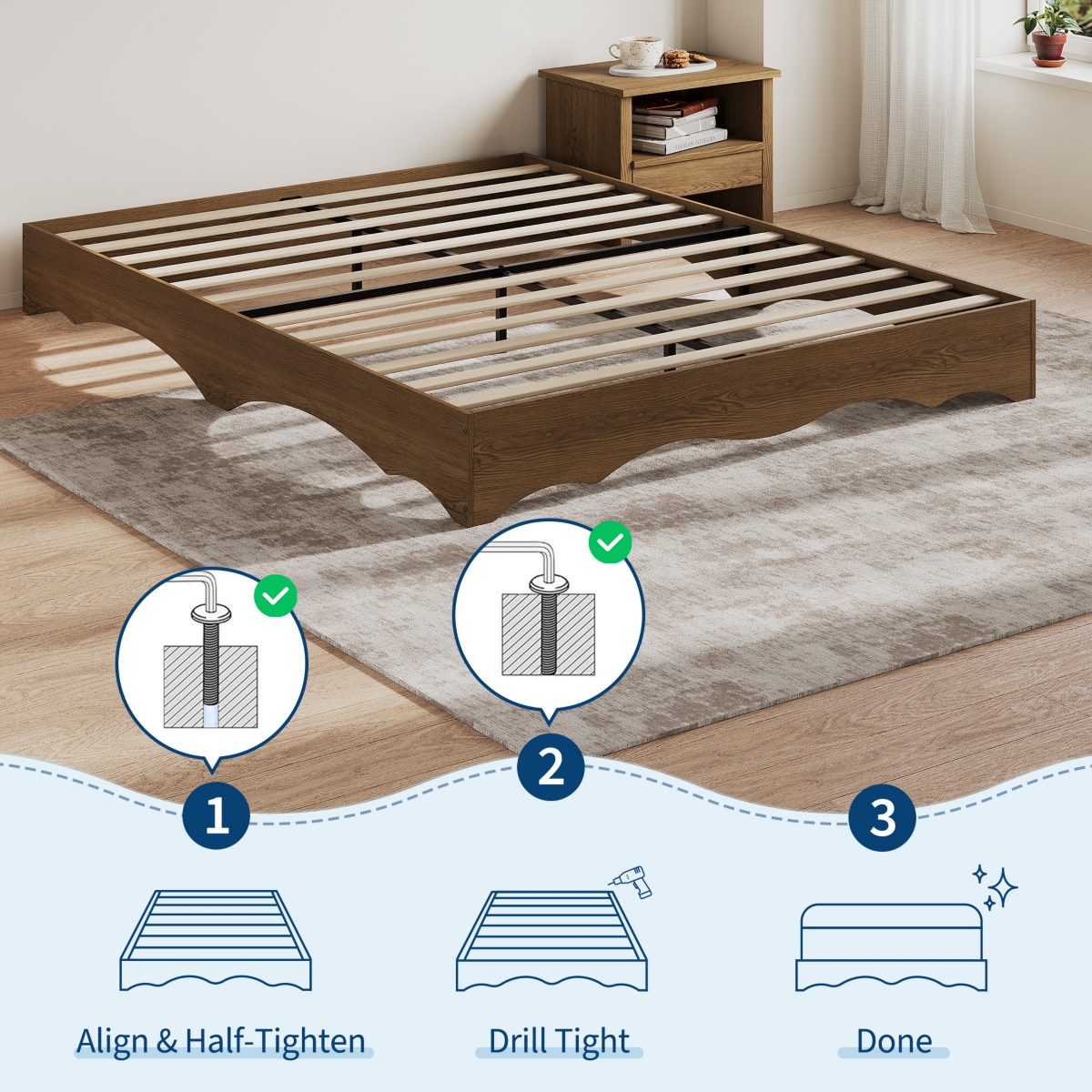 homfan Minimalist Wave Edge Wood Platform Bed Frame - Sturdy and Noise-Free, Easy Assembly, No Box Spring