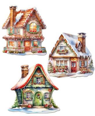 Dream Houses Wooden Clip Ornaments, Set of 3