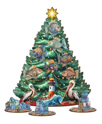 Coastal Themed Wooden Christmas Tree with Ornaments Set of 13 G. DeBrekht