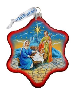 Holy Family Snowflake Limited Edition Scenic Hand Painted Glass Ornament