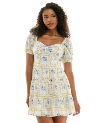 Juniors' Sweetheart-Neck Puff-Sleeve Mini Dress