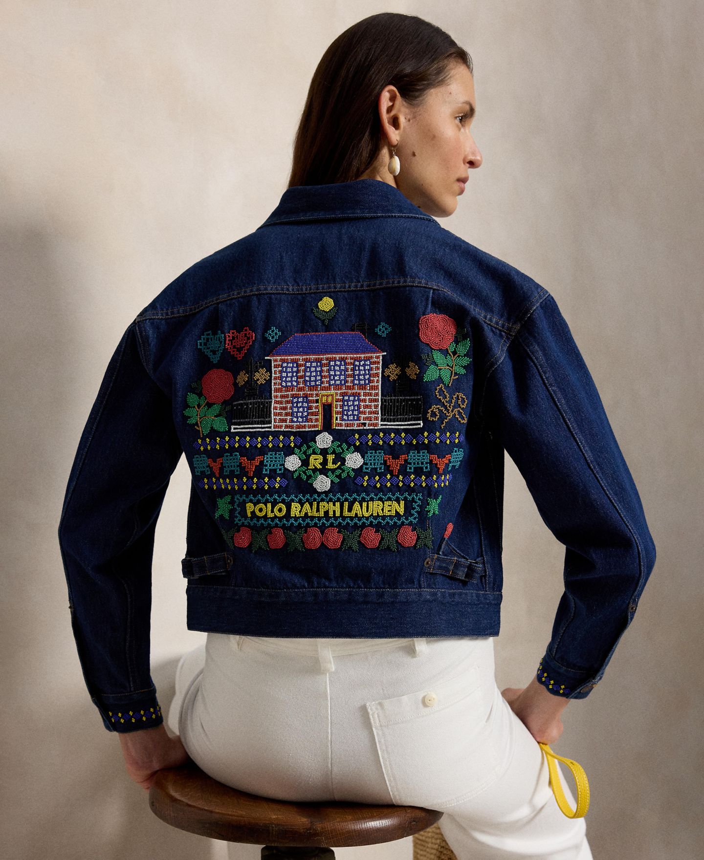 Женская куртка Polo Ralph Lauren Spread Collar Beaded Denim Trucker, цвет: Варёный — фото 4