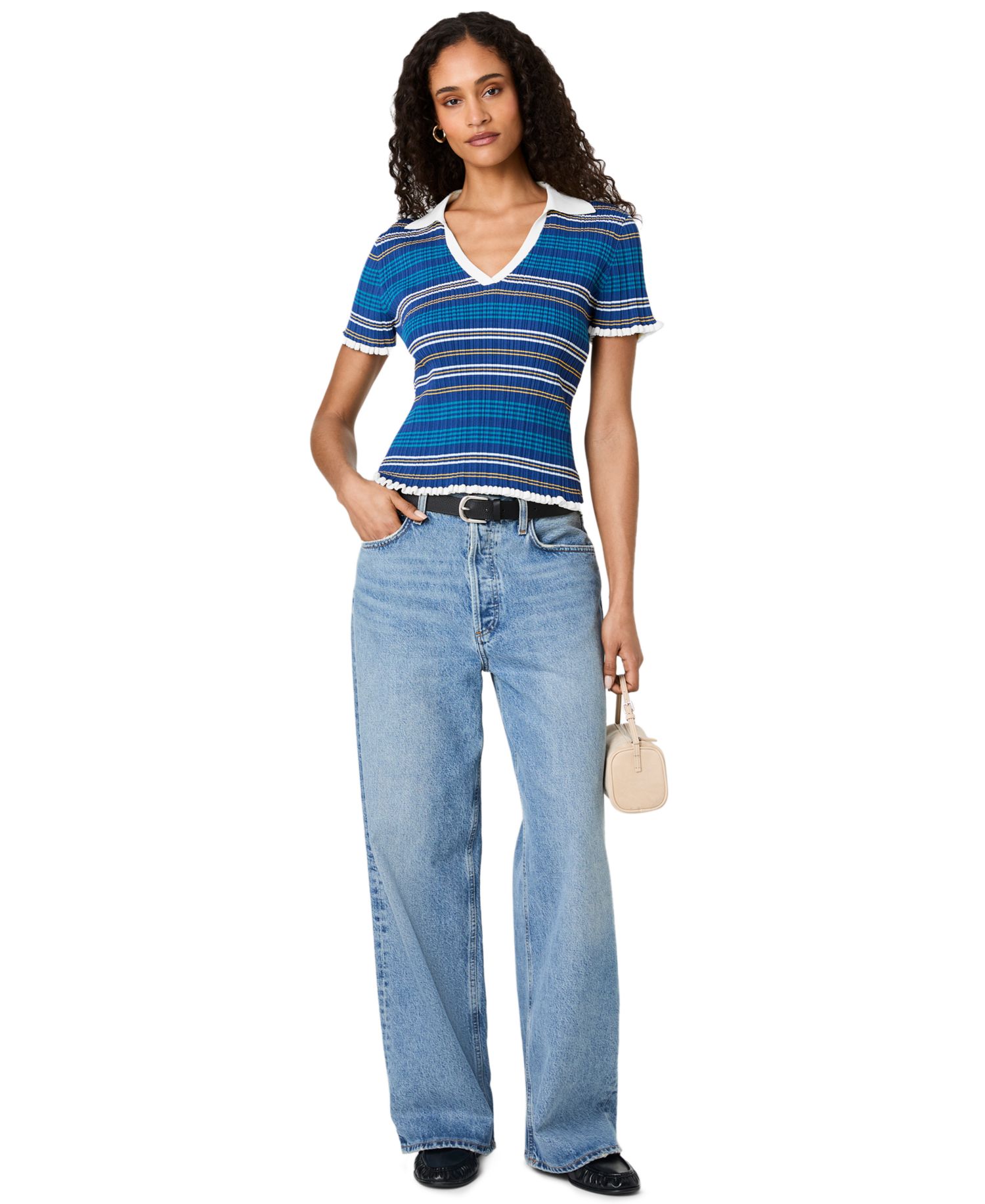 Women's Crinkle Knit Multi Strip Top