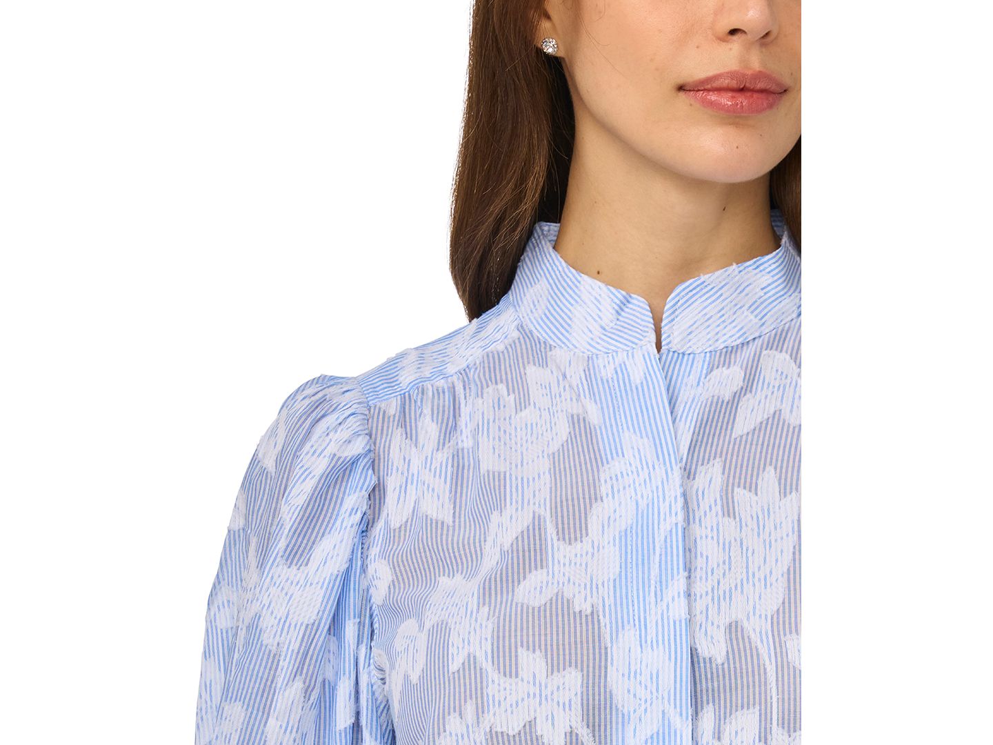Женский топ CeCe Open Collar Striped Top, цвет: Белый / Синий — фото 2